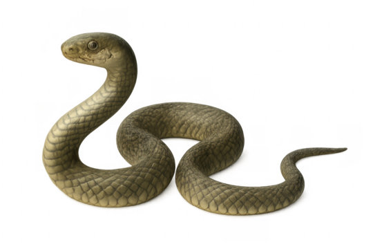 Majestic snake posing on transparent background, showing its scaly skin