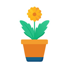 Flat design illustration of yellow flower in pot on a black background