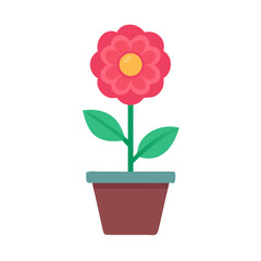 A pink flower in a brown pot, a simple flat graphic illustration.