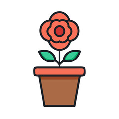 Vibrant vector rose in a terracotta pot against a black background
