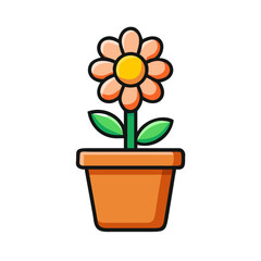 Cute potted flower cartoon illustration against black backdrop for decorative designs