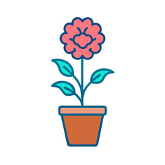 Colorful Flower in Pot Illustration on Black Background: Flat Design Style