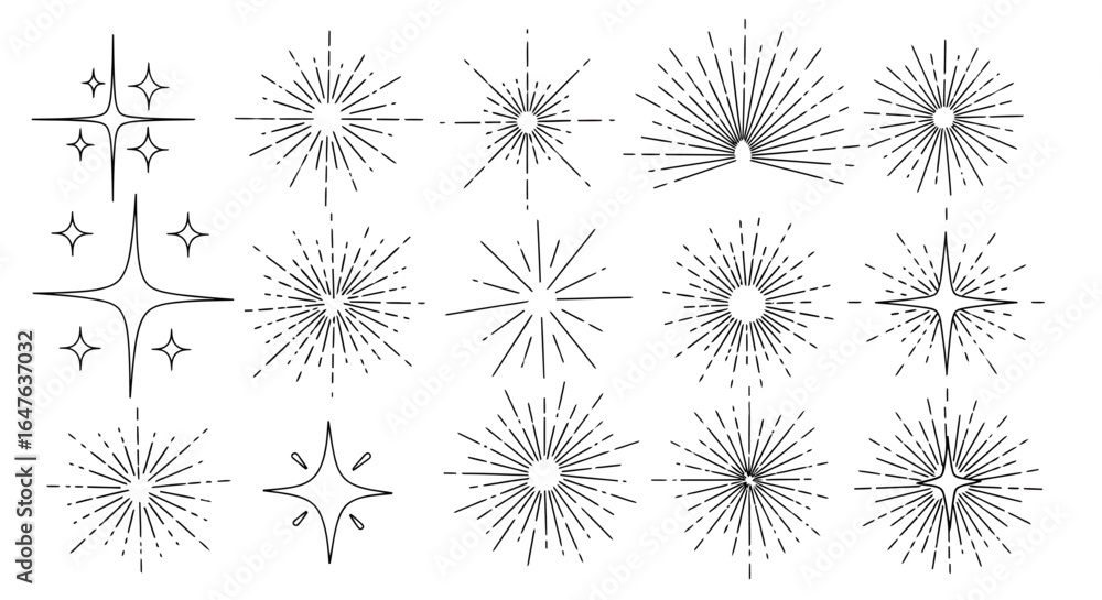 Wall mural sparkling starburst elements for creating radiant designs and adding a modern retro aesthetic to you
