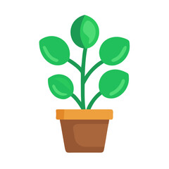 Minimalist houseplant illustration featuring green leaves and a terracotta pot against black background