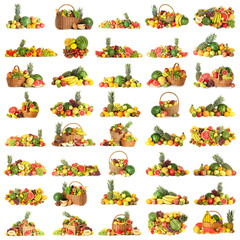 Fototapeta premium Different fresh fruits isolated on white, set