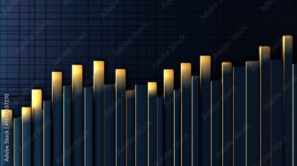 Poster bar chart featuring a metallic texture and shadow effect, ideal for business presentations and data 