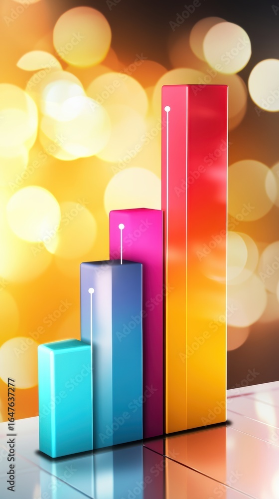 Poster colorful 3d bar graphs with data lines, ideal for business presentations and analytics.