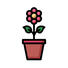 A minimalistic flower in a pot on a plain background illustration