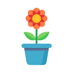 Stylized Orange Flower in Blue Pot on Black Background: Clean, Simple Illustration
