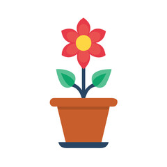Flat design red flower in pot illustration against a black background