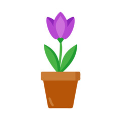 Stylized flat illustration of a potted tulip flower against black backdrop