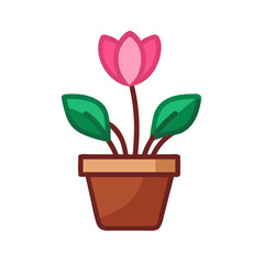Pink Tulip Flower Potted Plant Isolated on Black Background Stock Illustration