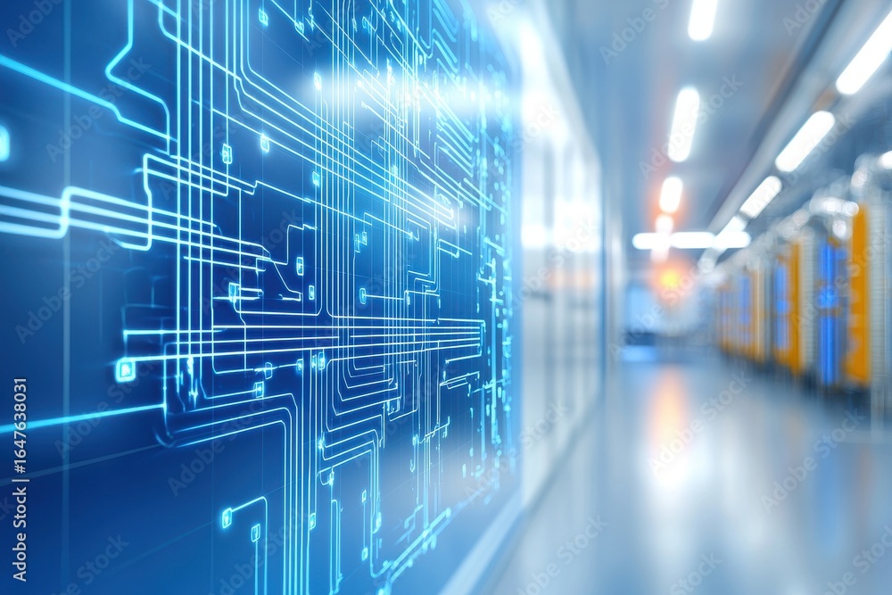 Aufkleber engineer structural automation concept. digital circuitry design against a blurred corridor backdrop