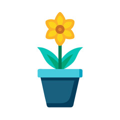 Isolated yellow flower in blue pot illustration against black background, simple design