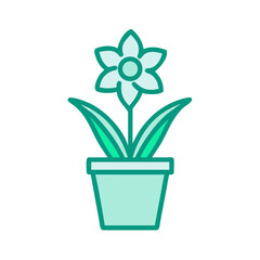 Minimalist flower in pot illustration against a black background showing springtime