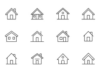 Fototapeta premium Classic and Modern House Icon Bundle Set with Flat Vector White Background