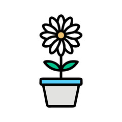 Minimalist Potted Plant Icon with Leaf Sprout and Seed Against Black Background