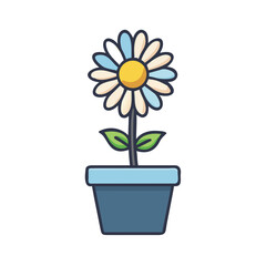 Cute potted daisy icon on a black background creates cheerful imagery.