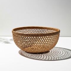 Woven wicker bowl isolated on white background