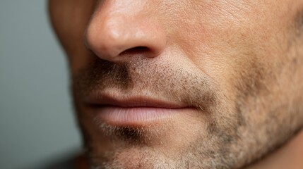 Fototapeta premium Close-Up of a Clean-Shaven Man's Jawline and Face with Fine Details and Soft Lighting