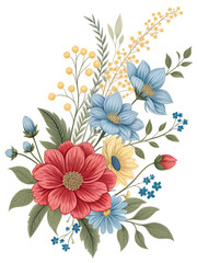 Abstract floral vector pattern with beautiful flowers and leaves, a perfect nature design for a spring or summer background