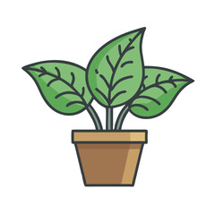 Illustration of a potted houseplant with three leaves against a black background