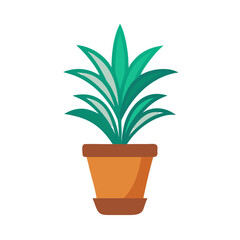 Potted plant with bright green leaves, flat design illustration on black background