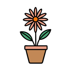 Minimalist vector illustration of a potted flower on a black background