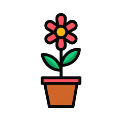 Illustrated flower in pot on a black background for design elements
