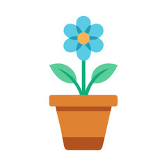 Simple blue flower in pot on black background, plant concept illustration