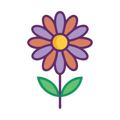 Simple, colorful, and playful flower on black background suitable for spring designs