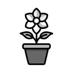 Monochrome potted plant illustration on black background for minimalist design projects