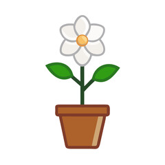 Potted flower illustration on black background, simple flat design, botanical theme