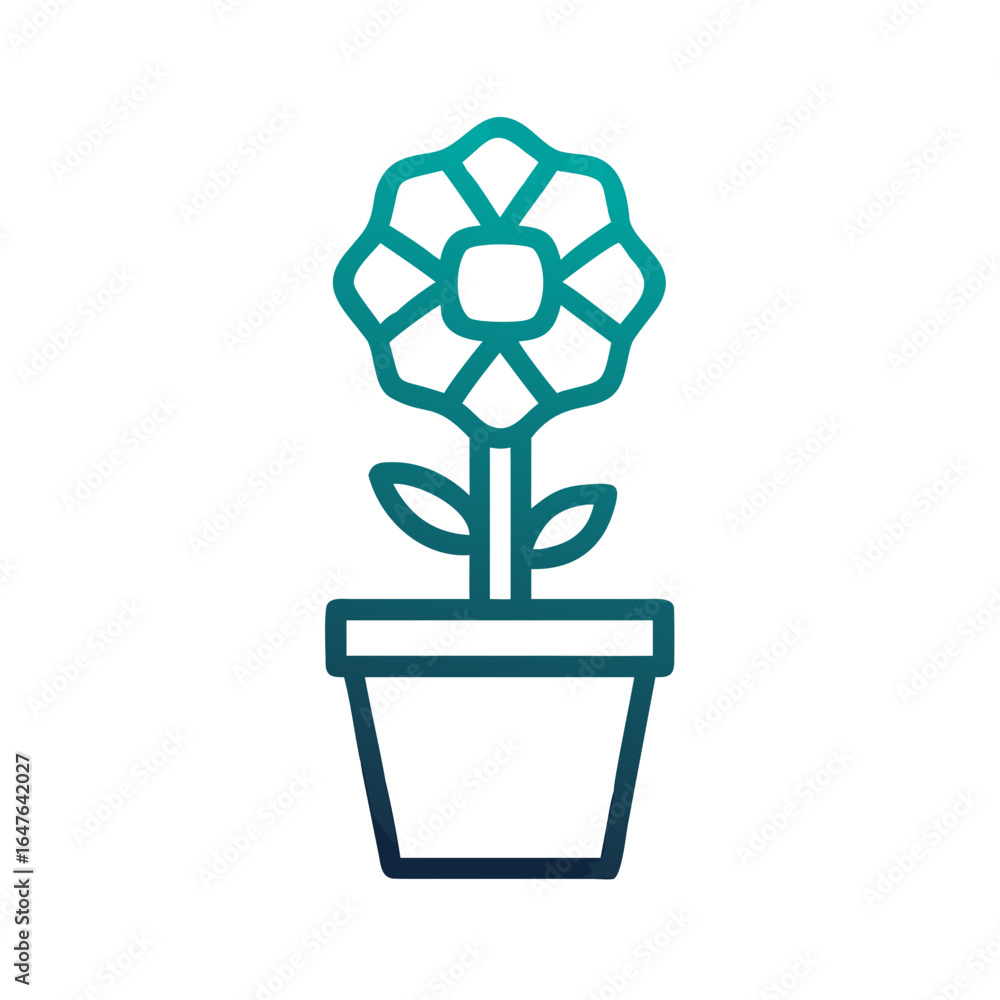 Poster a simple line art drawing of a flower in a pot with a gradient