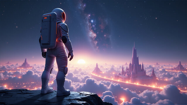 Astronaut Overseeing the Digital Frontier
