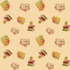 Seamless Reading and Book Pattern with Open Books and Stacked Novels