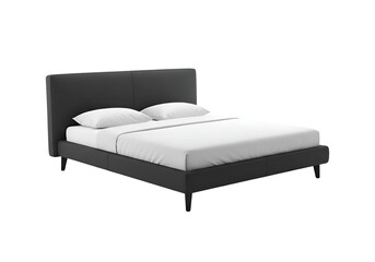 Modern Upholstered Bed: Charcoal Grey Platform Bed on White Background