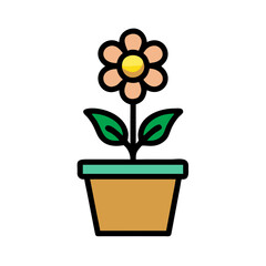 Potted flower icon illustration in flat graphic style against a black background