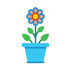 Simple flat illustration of a flower in a pot, perfect for design
