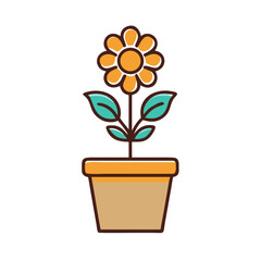 Cheerful orange flower in a pot on black background for home decor projects