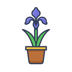 Stylized iris plant in pot, flat design illustration for decorative purposes