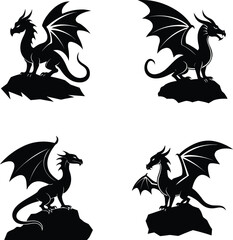 set of black silhouettes of dragons