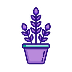 Stylized purple potted plant illustration on a black background, simple and modern