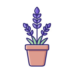 Stylized Lavender Plant in a Pot: Simple Icon Style Against a Black Background