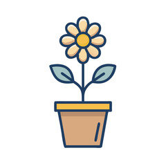 Cute potted flower illustration with simple shapes on black background for design