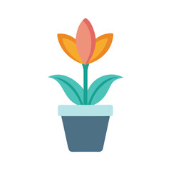 Stylized tulip flower in a pot, flat design on black backdrop