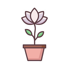 Minimalist lotus flower in a pot illustration against a black background.