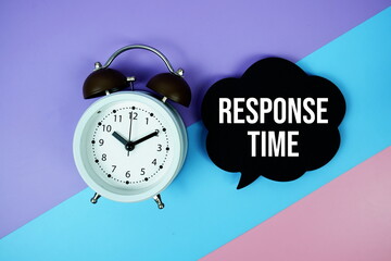Response Time Matters text on speech bubble with alarm clock top view on blue, purple and pink...