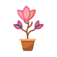 Stylized illustration of a flowering plant in a pot against a black background