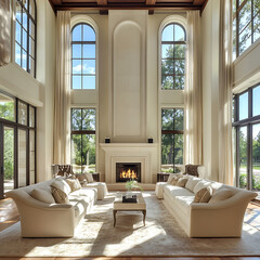 Elegant classical room with tall ceilings and natural light high resolution picture